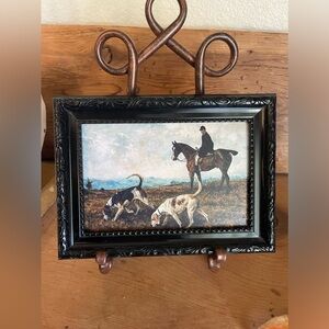 Vintage Style Textured Print of Hunter in Horse w/Dogs